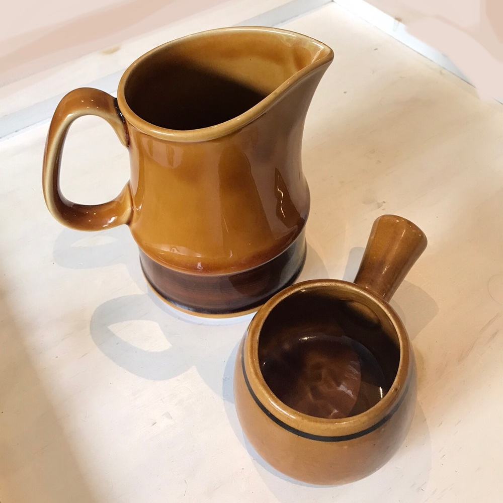 Vintage 1970s Stoneware Pitcher and Soup Bowl MCM Ceramic Vase Boho
